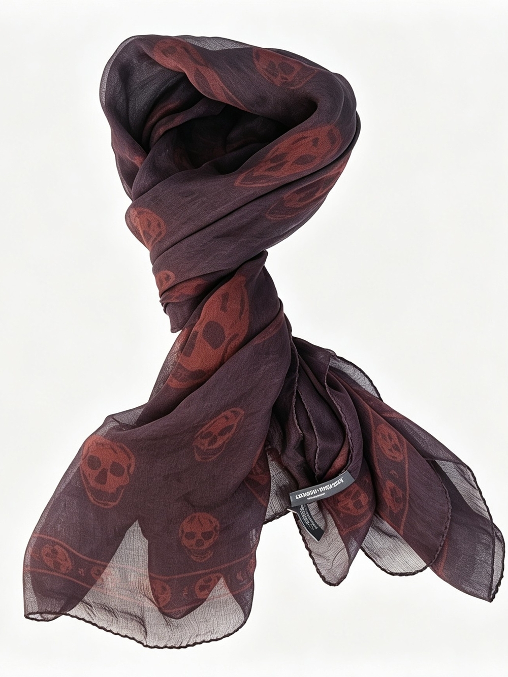 Alexander McQueen Men's Dark Plum Skull Silk Scarf - Picture 3 of 4